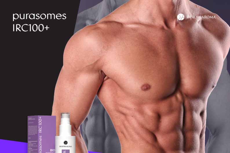 Male torso promotional image for iRC100+ Purosomes, illustrating regenerative male exosome treatment for sexual health